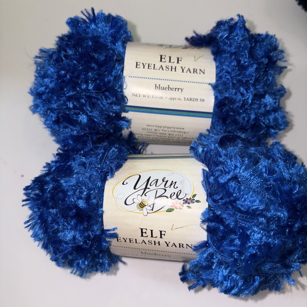 2 Yarn Bee Elf Eyelash Yarn Blueberry 1.8oz 59 Yrds 2 Skein